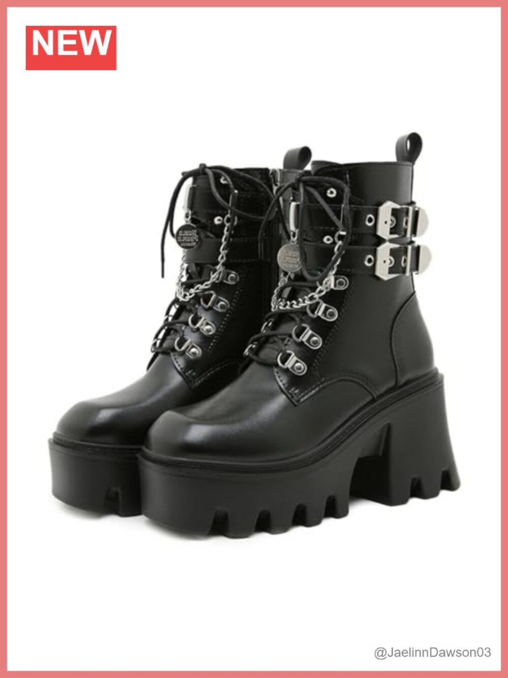 Faux Leather Round Toe Lace Up Platform Block Heel Gothic Ankle Boots with